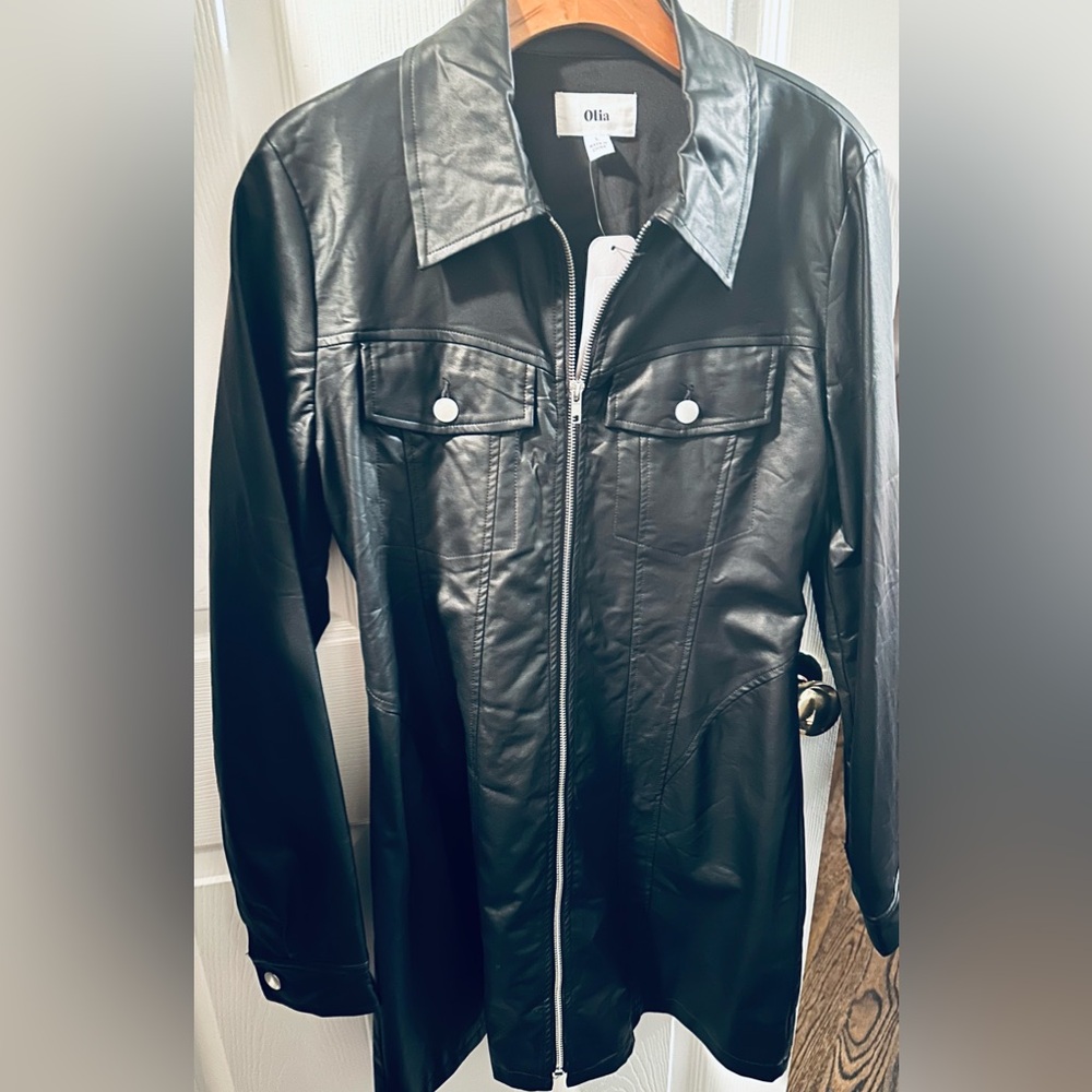 Black Leather Zippered Dress